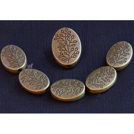 10 perles intercalaire ovale plate  bronze feuilles 14x10mm