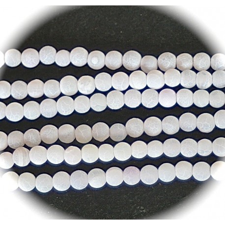 20 agates rondes givrées craquelées blanc neige   4mm