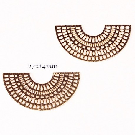 2 Estampes 27x14mm demi lune  laiton or  24kt