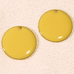2 sequins émailles rond jaune laiton 20mm