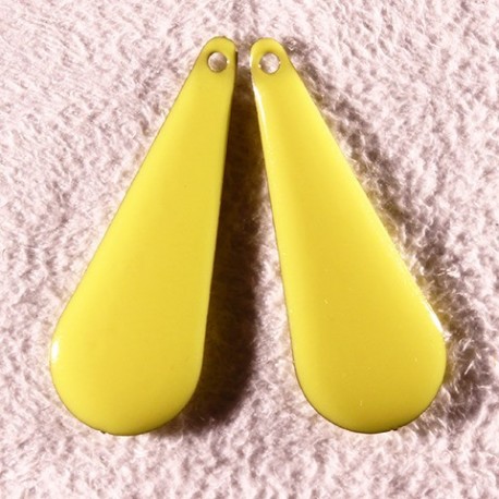 2 sequins emailles laiton longue goutte jaune 27x10mm