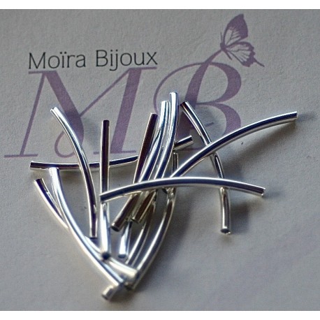 20 perles  tube en laiton courbés couleur argent silver 30mm