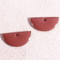4 sequins demi lune émaillé laiton rose 15x8mm
