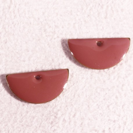 4 sequins demi lune émaillé laiton rose 15x8mm