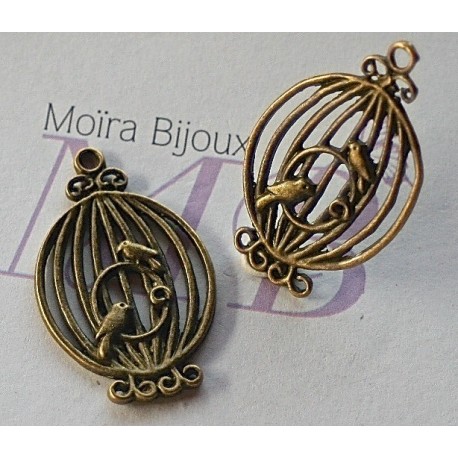 10 cages  à oiseaux connecteurs métal couleur bronze ovale 33x20mm