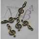 10 breloques clefs de sol métal bronze  26x10mm