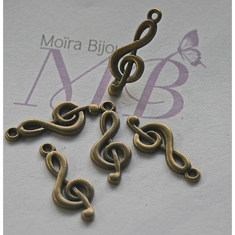 10 breloques clefs de sol métal bronze  26x10mm