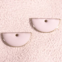 4 sequins demi lune émaillé laiton blanc 15x8mm