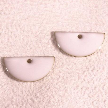 4 sequins demi lune émaillé laiton blanc 15x8mm