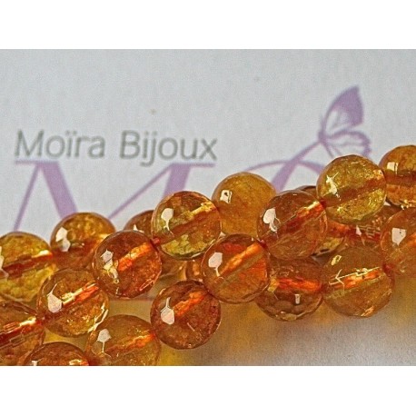 10 perles rondes facetté de citrine  naturelles  non teint  diamètre 8mm