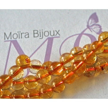 10 perles rondes de citrine  naturelles  non teint  diamètre 6mm