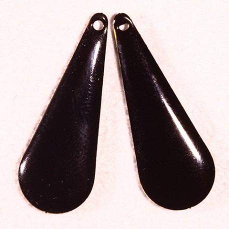 2 sequins emailles laiton longue goutte noire 27x10mm