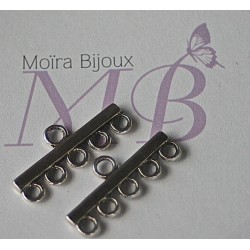 6 connecteurs multi rangs 5 trous métal argenté platine lisse 29,5x12mm