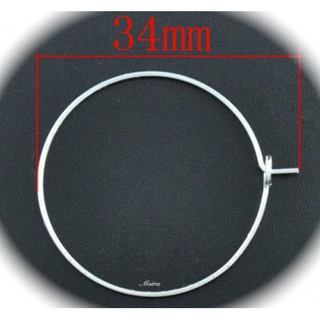 x 10 créoles laiton couleur argent clair 34x30mm
