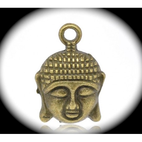 10 breloques tête de bouddha couleur bronze relief 22x20mm