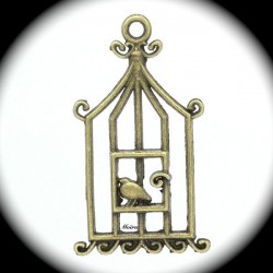 10 breloques cage  oiseaux couleur bronze  32x18mm
