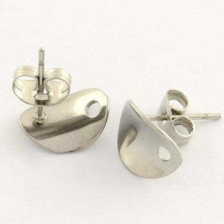 2 supports boucle d'oreille clou acier ovale incurvé 11x8.5mm