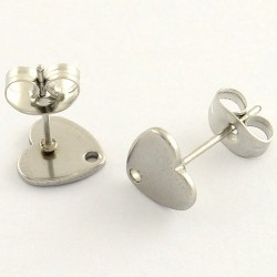 4 supports boucle d'oreille clou acier coeur  8x8mm