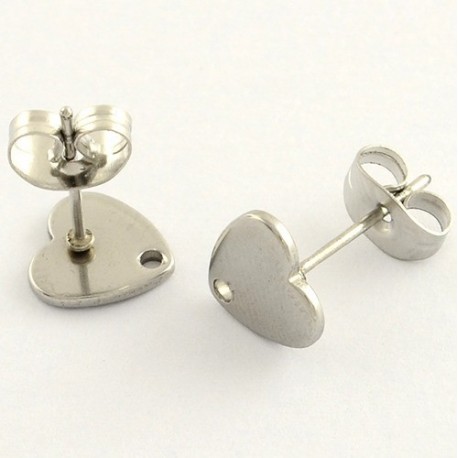 4 supports boucle d'oreille clou acier coeur  8x8mm