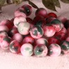 10MM : x10 perles  jade ronde blanc teinté vert/rouge cerise