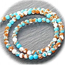 10 perles rondes de Jaspe diametre 4mm chocolat -bleu turquoise
