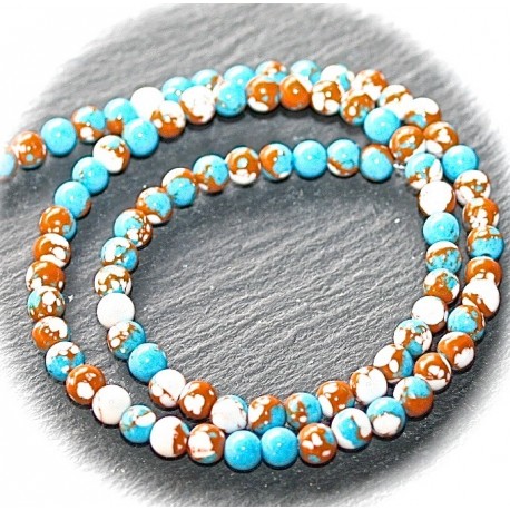 10 perles rondes de Jaspe diametre 4mm chocolat -bleu turquoise