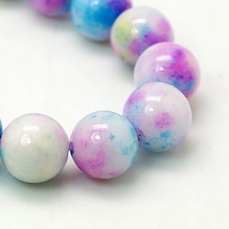 10MM : 8 perles  jade ronde blanc teinté bleu/rose/jaune