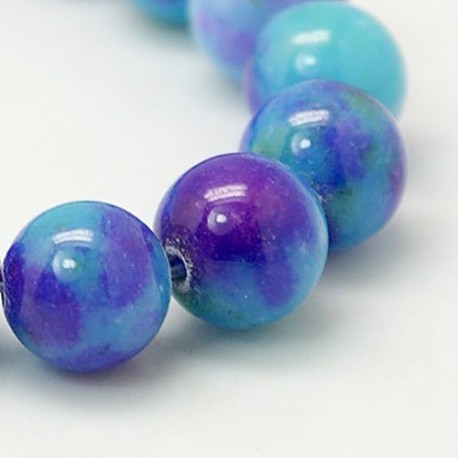 10MM : x10 perles  jade ronde blanc teinté bleu/violet