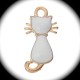 2 breloques  émaillé bordure doré chat blanc 22mm