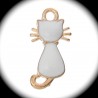 2 breloques  émaillé bordure doré chat blanc 22mm