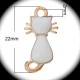 2 breloques  émaillé bordure doré chat blanc 22mm