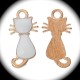 2 breloques  émaillé bordure doré chat blanc 22mm