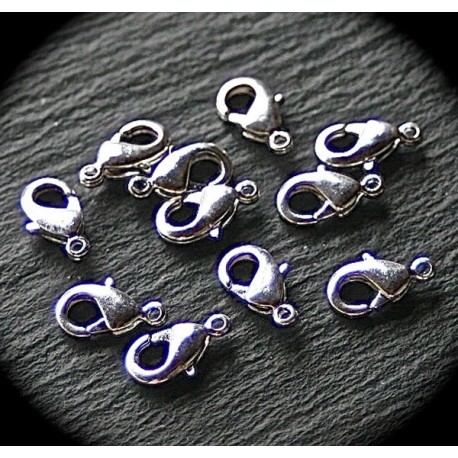 10 fermoirs alliage zinc   mousquetons argenté couleur silver clair  12mm