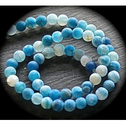 10 perles d'agates givrée craquelées bleu lagon  6mm