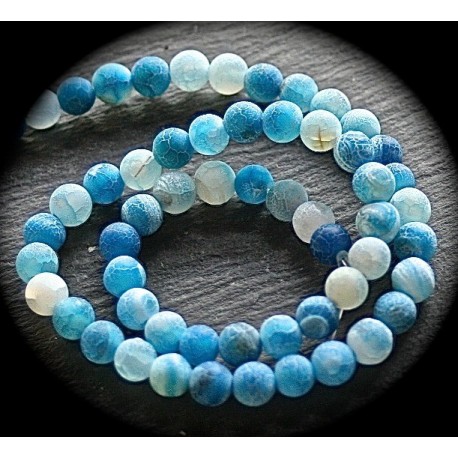 10 perles d'agates givrée craquelées bleu lagon  6mm