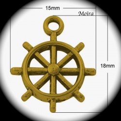 10 breloques dorées gouvernail de bateau ciselées 18x15mm
