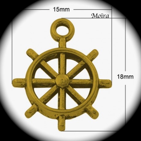 10 breloques dorées gouvernail de bateau ciselées 18x15mm