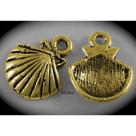 10 breloques palourdes  dorés avec effet relief 25,5x13mm