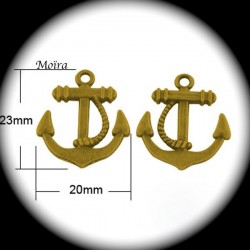 10 breloques dorées ancre de bateau ciselées 23x20mm