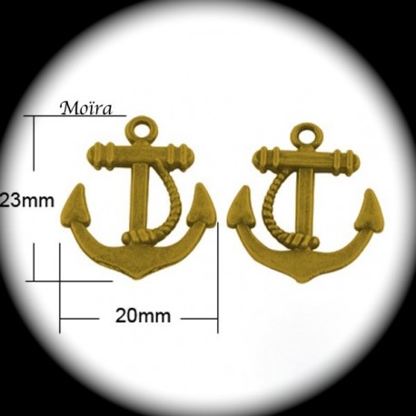 10 breloques dorées ancre de bateau ciselées 23x20mm