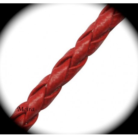 1mètre de cordon rouge  simili cuir tressé épaisseur 3mm