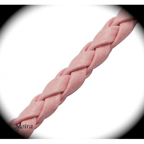 1mètre de cordon rose layette simili cuir tressé épaisseur 3mm