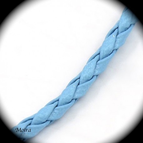 1mètre de cordon bleu ciel simili cuir tressé épaisseur 3mm