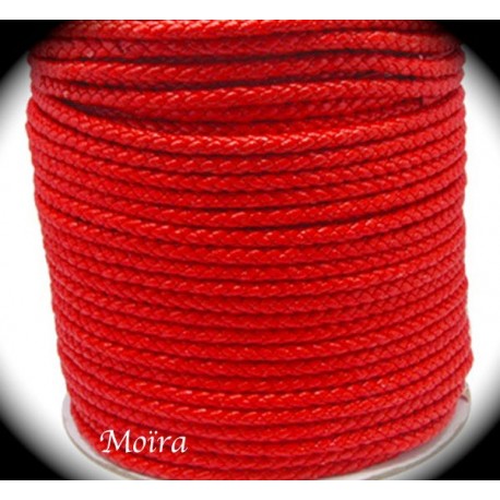 1mètre de cordon  tressé imitation simili cuir rouge vermillon  diamètre 6mm