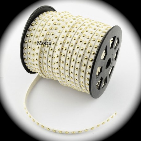 1mètre de cordon lacet  suédine blanc à rivet doré largeur  5mm
