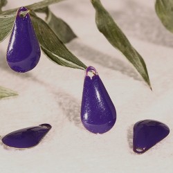 4 sequins goutte émaillés  violet  laiton 10x6mm