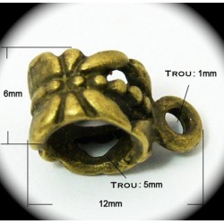 10 bélières métal couleur bronze à motifs ciselés 12x6mm
