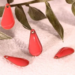 4 sequins goutte émaillés  rose corail laiton 10x6mm