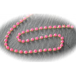 1M  de chaine laiton dorée strass résine framboise  3mm