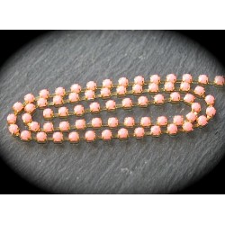 1 m de chaine laiton dorée strass résine corail 3mm